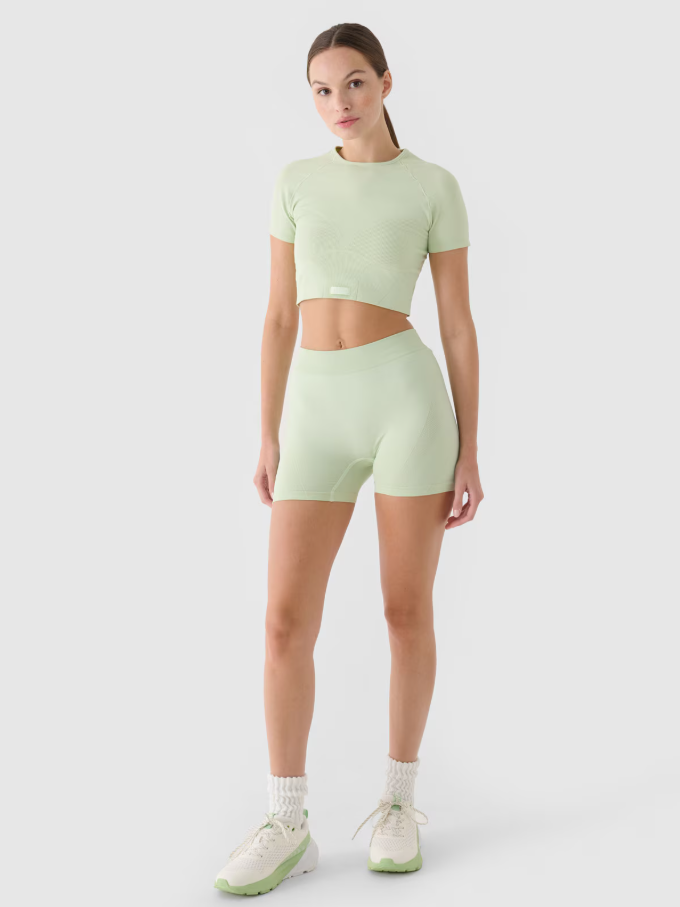Dámský rychleschnoucí tréninkový crop top 4F slim – tyrkysový