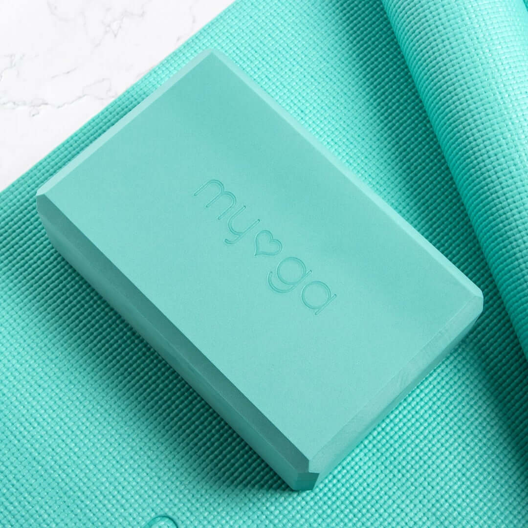 Sada na jógu myga Yoga Starter Kit: podložka, blok, popruh – tyrkysová