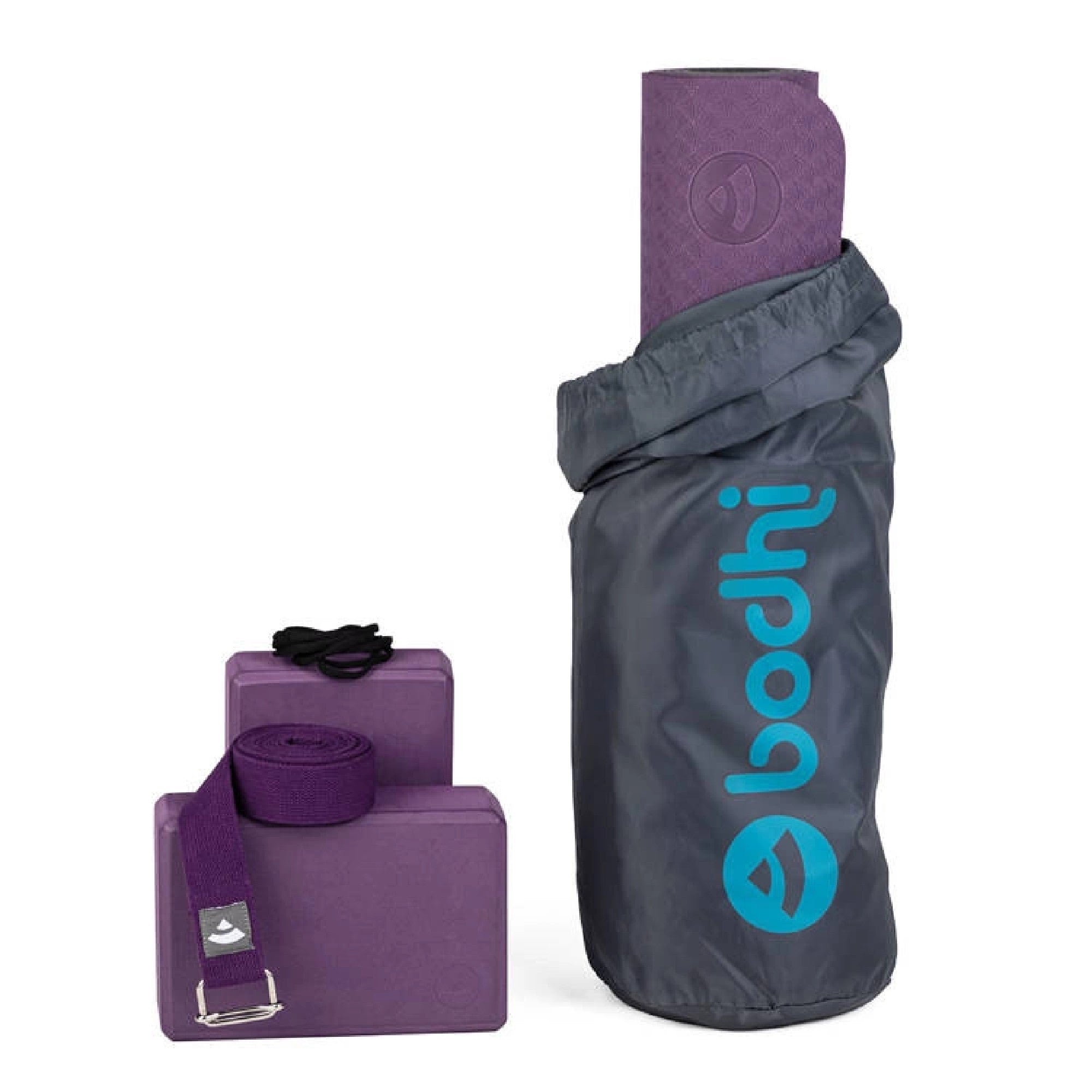 Jógová sada Bodhi Yoga Set Flow: podložka, bloky, popruh – fialová