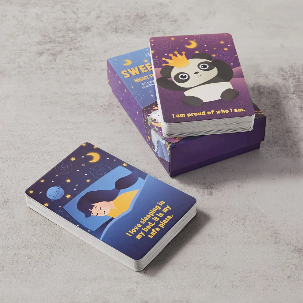 Afirmační kartičky na dobrou noc s blikajícím nápisem „Sweet Dreams“