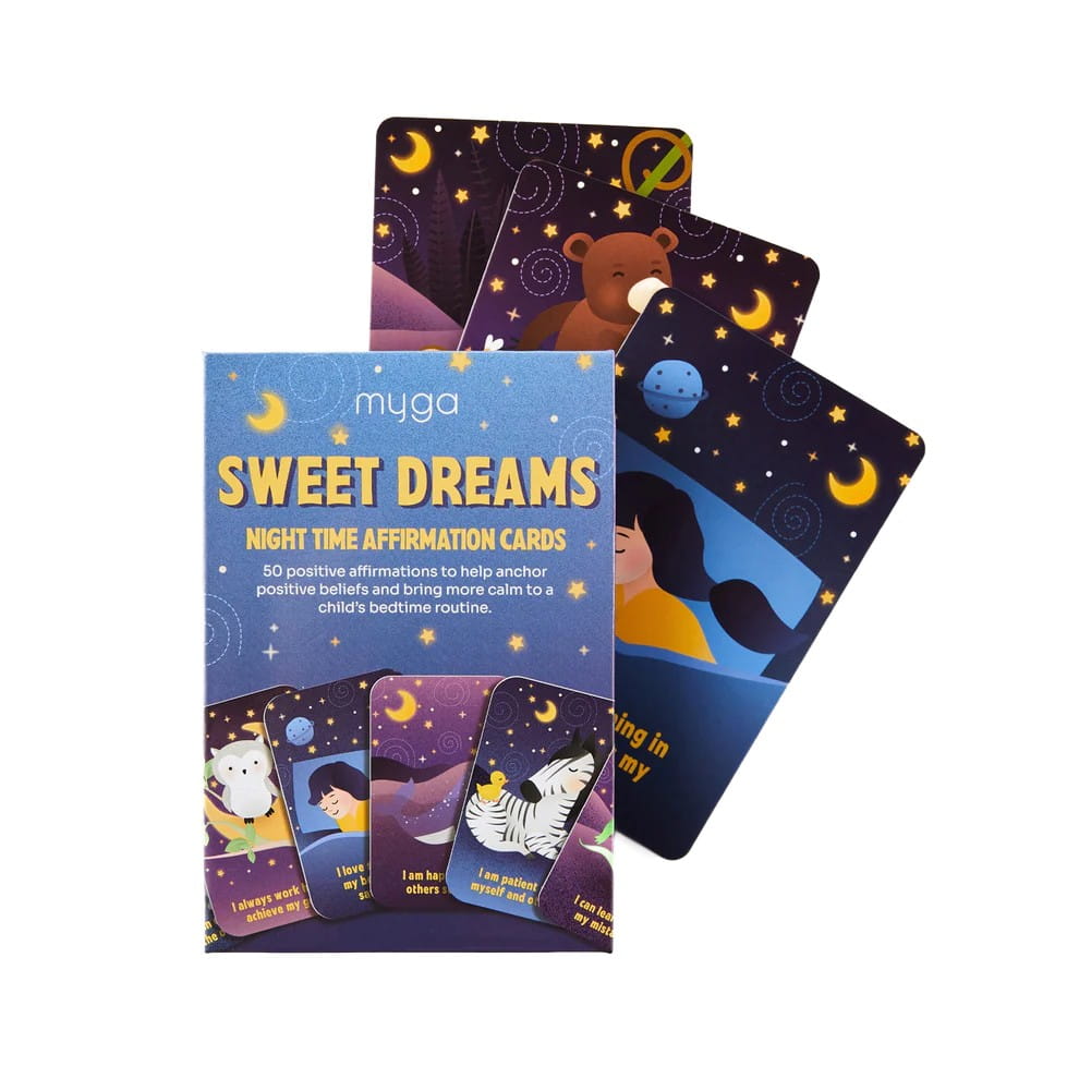 Afirmační kartičky na dobrou noc s blikajícím nápisem „Sweet Dreams“