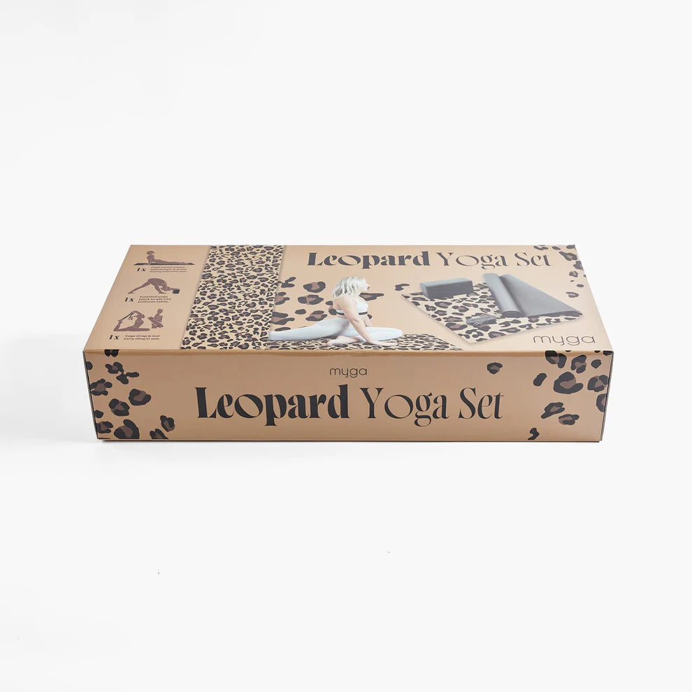 Sada na jógu Leopard Yoga Set: podložka, blok, popruh