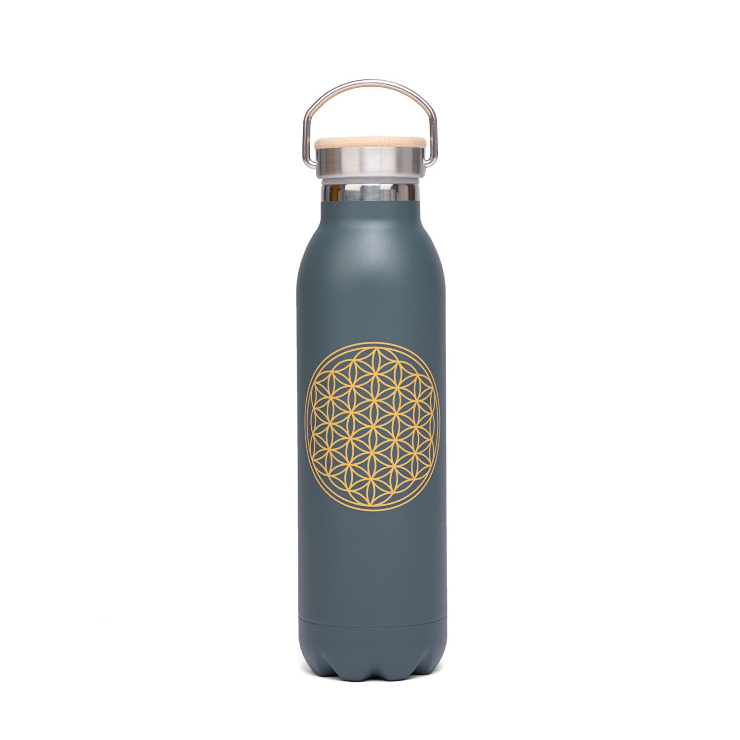 Termoska Bodhi 600 ml z nerezové oceli, motiv „Květ života“, matná antracitová barva