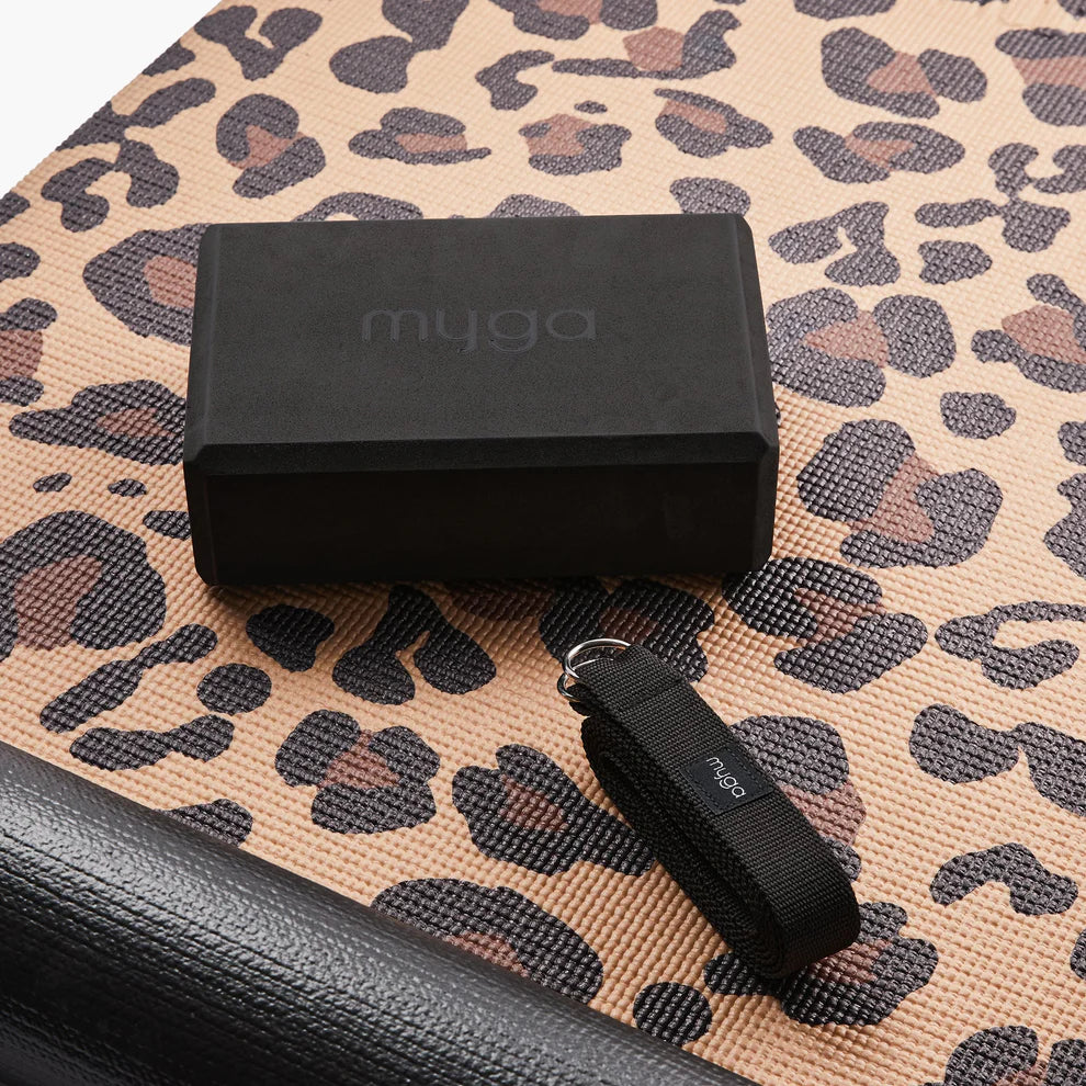 Sada na jógu Leopard Yoga Set: podložka, blok, popruh