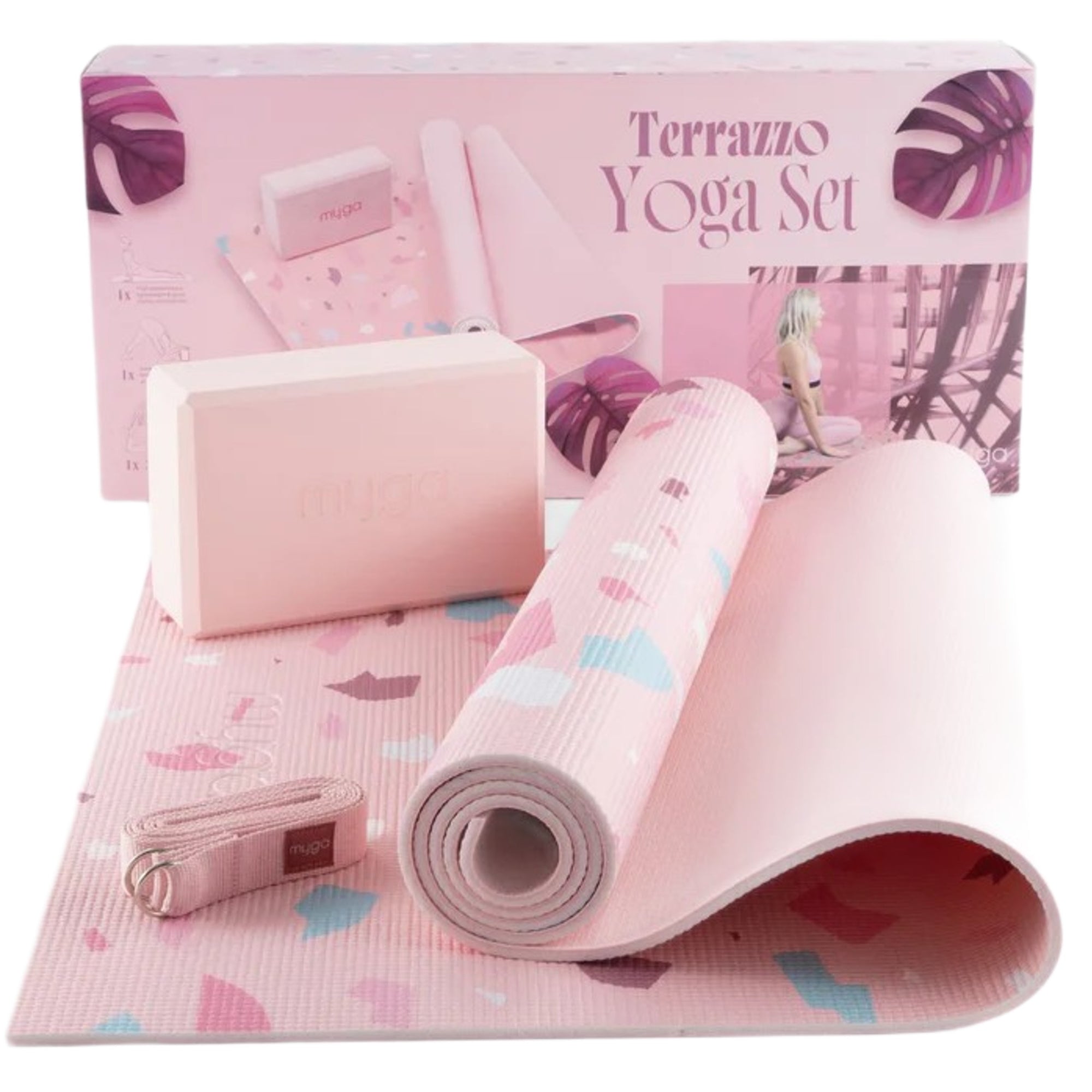Sada na jógu Myga Terrazzo Yoga Set: podložka, blok, popruh