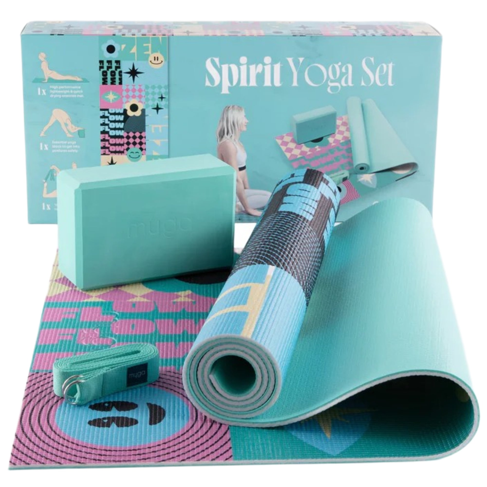 Sada na jógu Spirit Yoga Set: podložka, blok, popruh