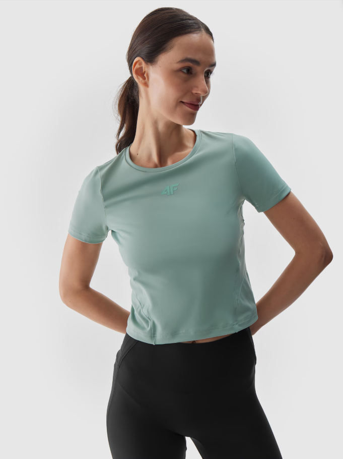 Dámské tričko na jógu a pilates 4F slim, rychleschnoucí – tyrkysové