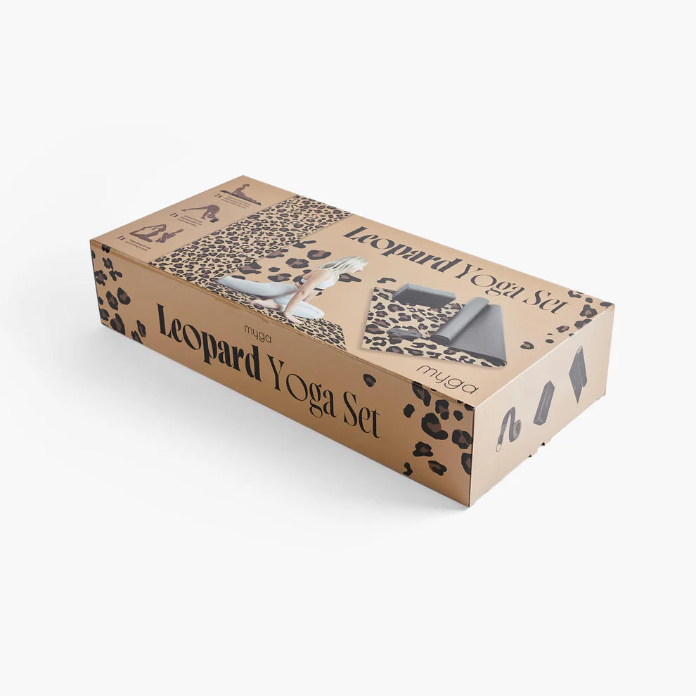 Sada na jógu Leopard Yoga Set: podložka, blok, popruh