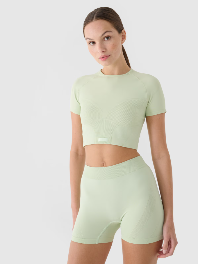 Dámský rychleschnoucí tréninkový crop top 4F slim – tyrkysový
