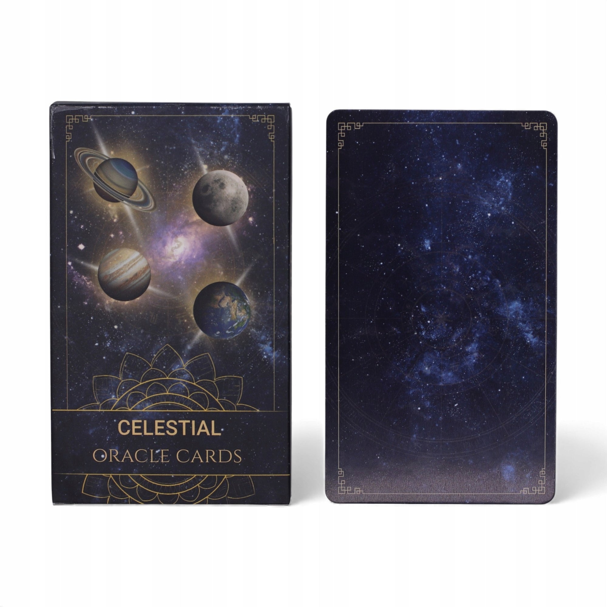 Celestial Oracle Cards – karty věštby s motivem planet a souhvězdí, přední strana krabičky