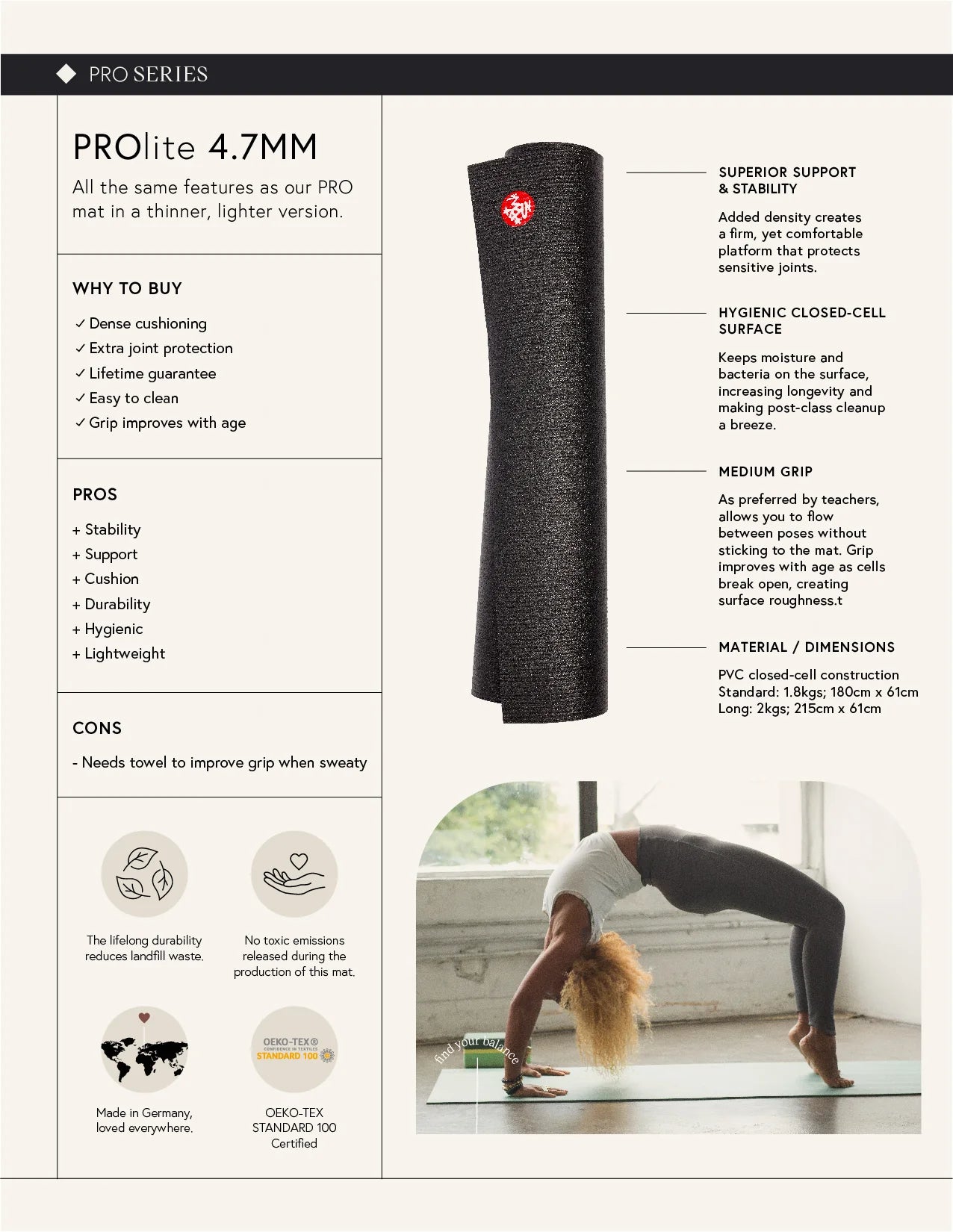 Jógová podložka Manduka PROlite 4,7 mm 200 cm