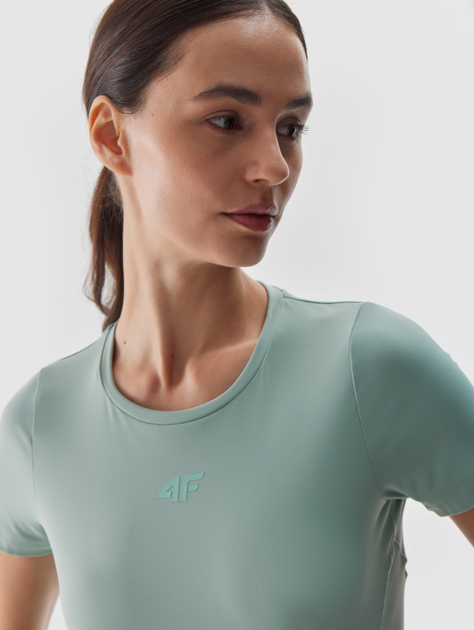 Dámské tričko na jógu a pilates 4F slim, rychleschnoucí – tyrkysové