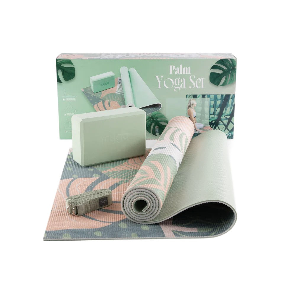 Sada na jógu Palm Yoga Set: podložka, blok, popruh